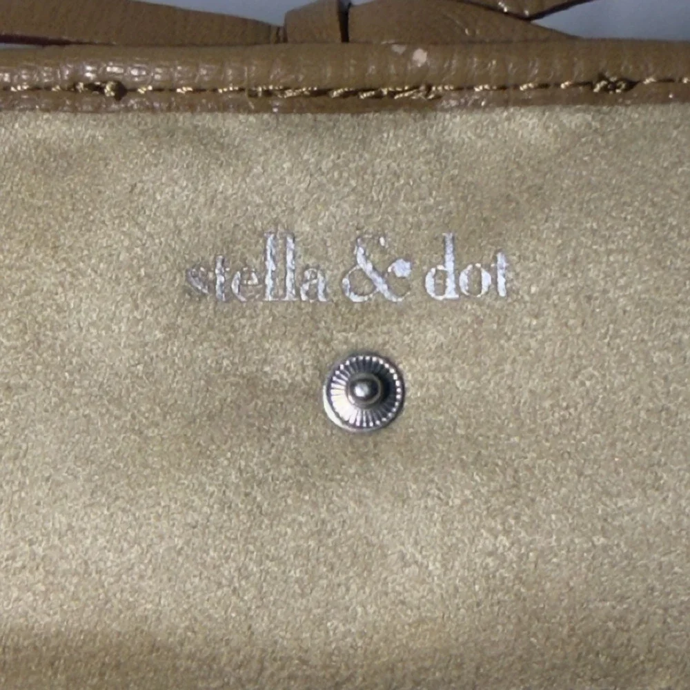 Stella & Dot Jewelry Roll Travel Organizer Black White Ikat Print Tan Trim NWOT